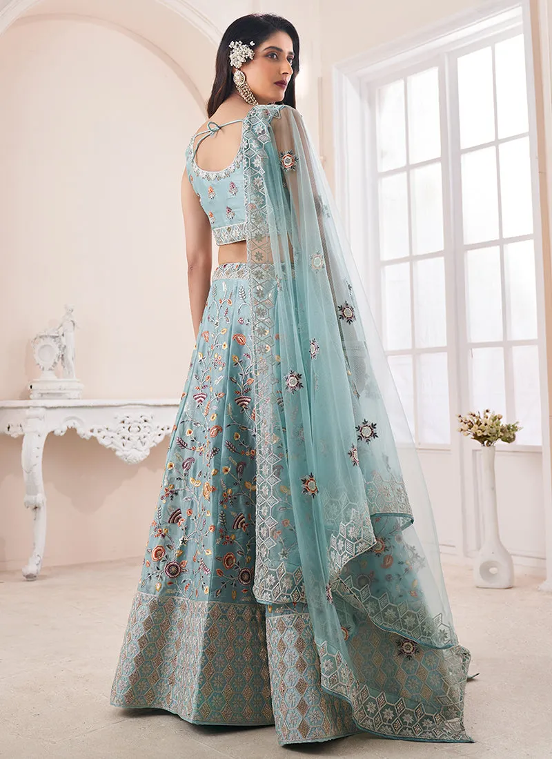 Blue Sequence Embroidery Wedding Lehenga Choli