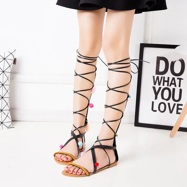 Bohemia Lace Up Knee High flats