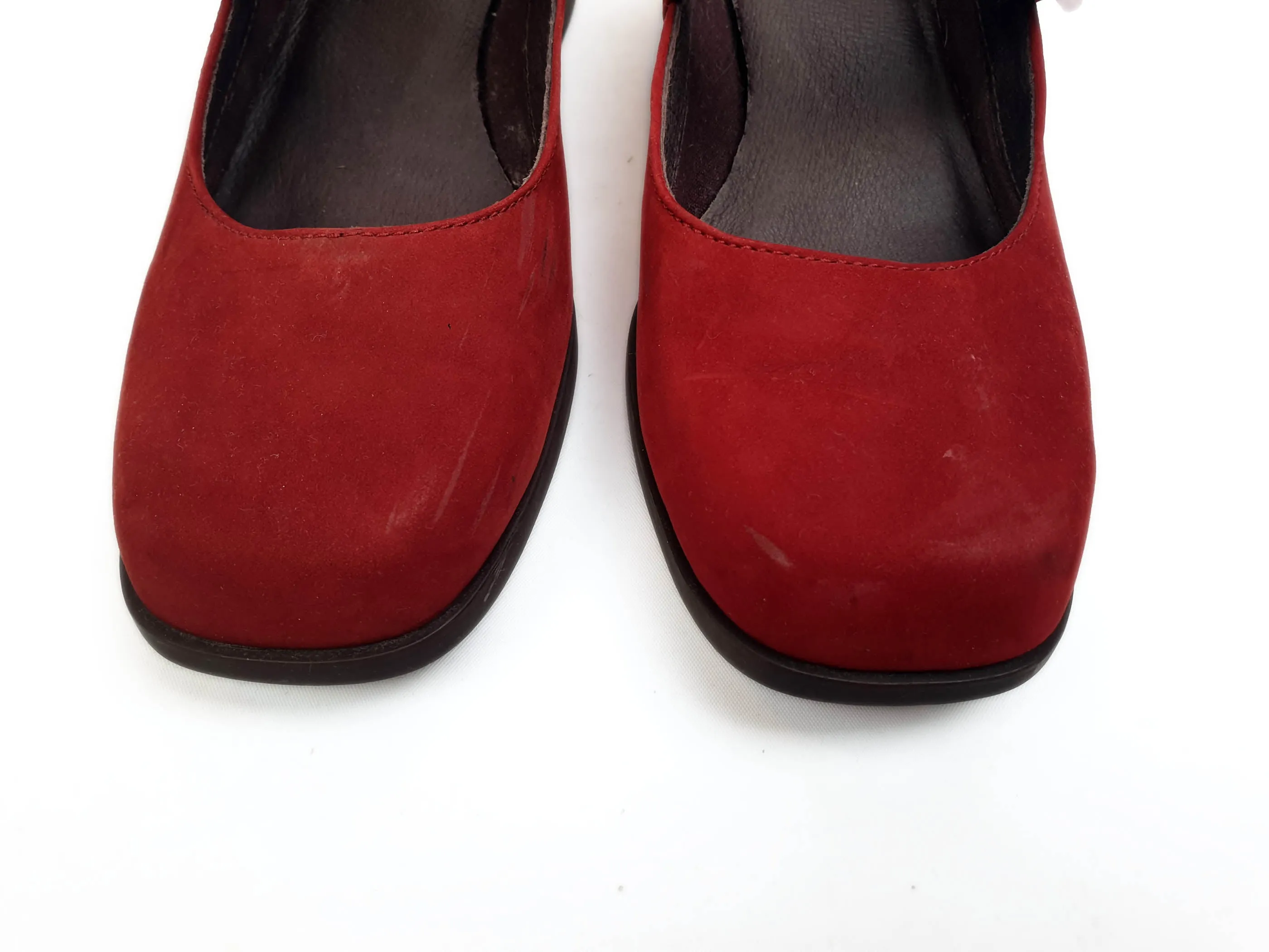 Camper red suede low heeled mary jane style shoes size 36