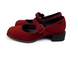 Camper red suede low heeled mary jane style shoes size 36