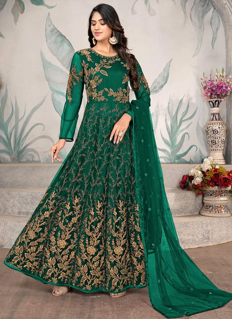Dark Green Embroidery Wedding Anarkali Suit