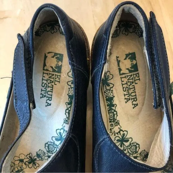 El Naturalista Wedge Leather Mary Janes-Size 37/6.5