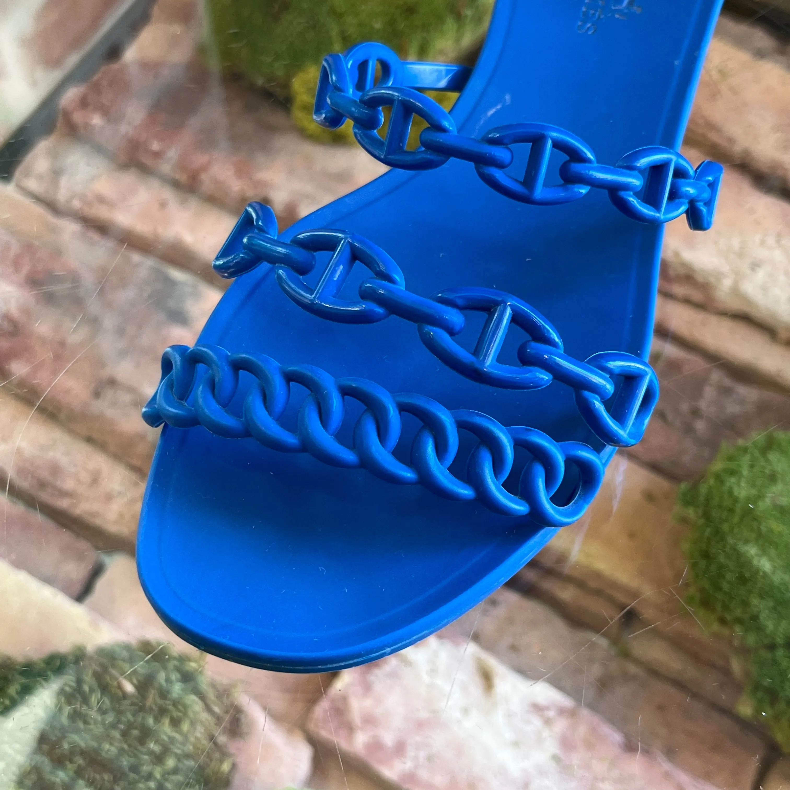 HERMES Chaine d'Ancre Bleu Smalt Rivage Rubber Sandals SZ36(6US)