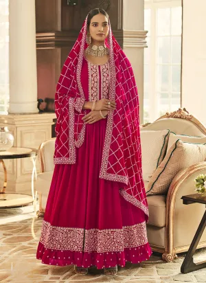 Hot Pink Cording Embroidered Designer Anarkali Suit