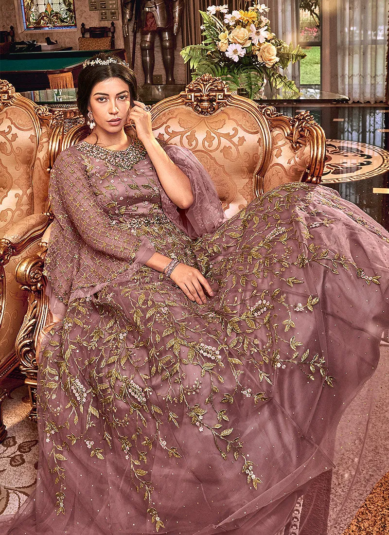 Light Purple Embroidered Wedding Anarkali Suit