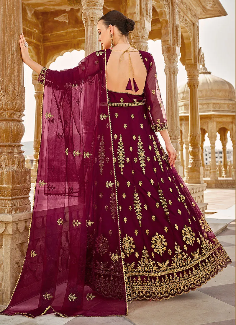 Magenta Traditional Embroidery Anarkali Suit