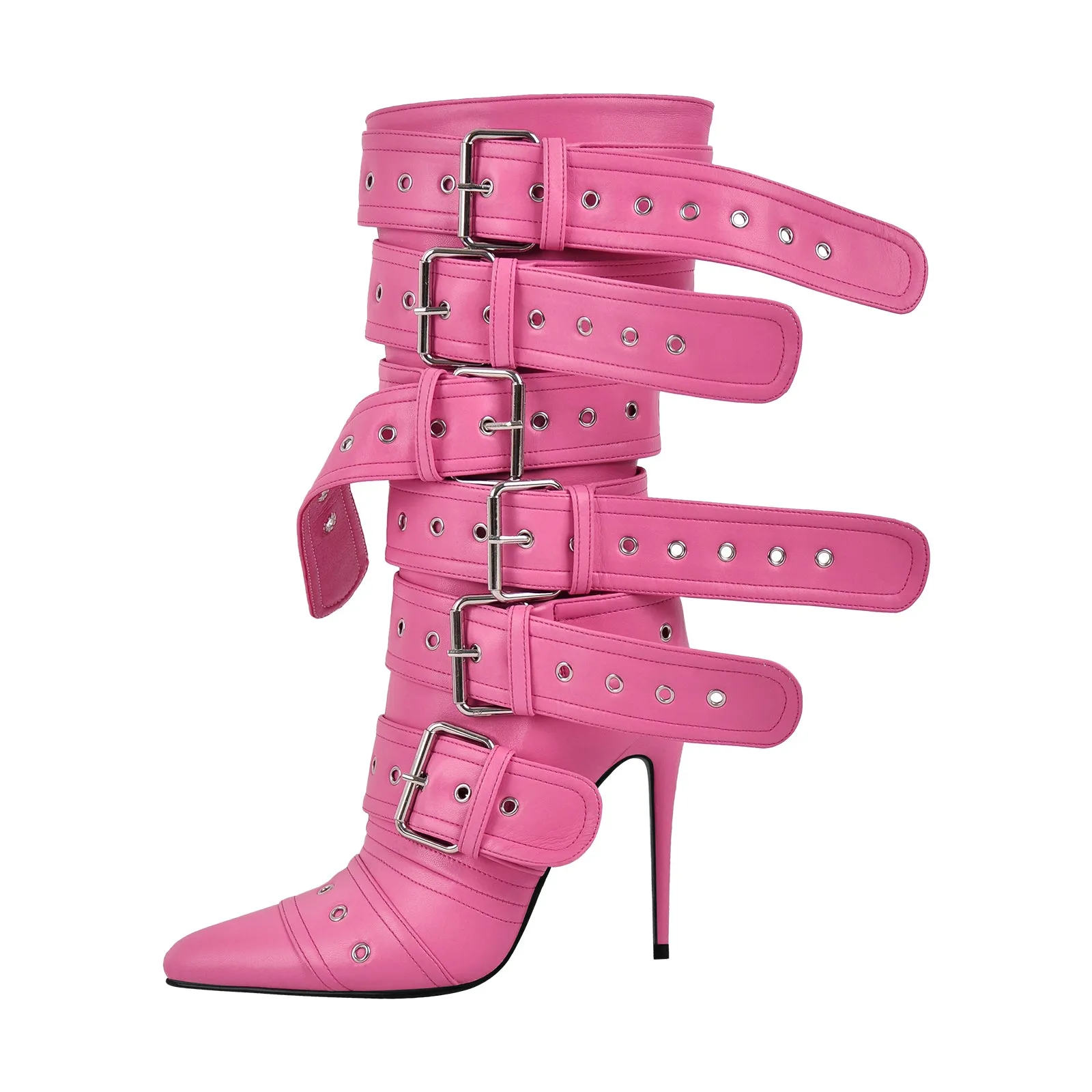 Multi Buckle Straps Stilettos Mid Boots
