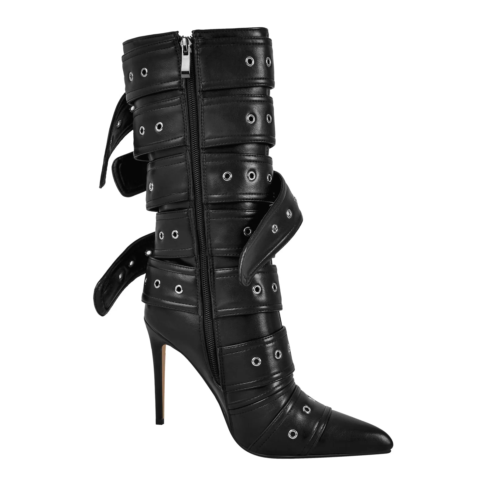 Multi Buckle Straps Stilettos Mid Boots