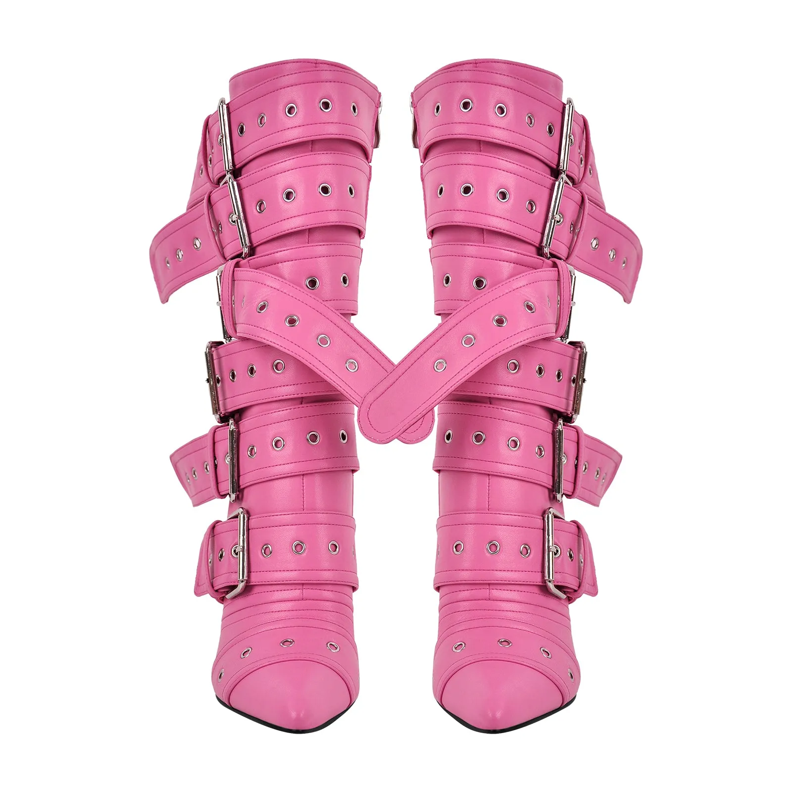 Multi Buckle Straps Stilettos Mid Boots