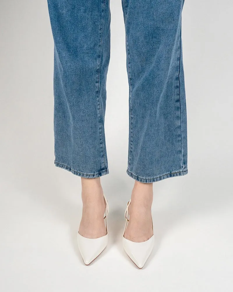One-word Buckle Solid Color Shallow Mouth Heeled Sandals