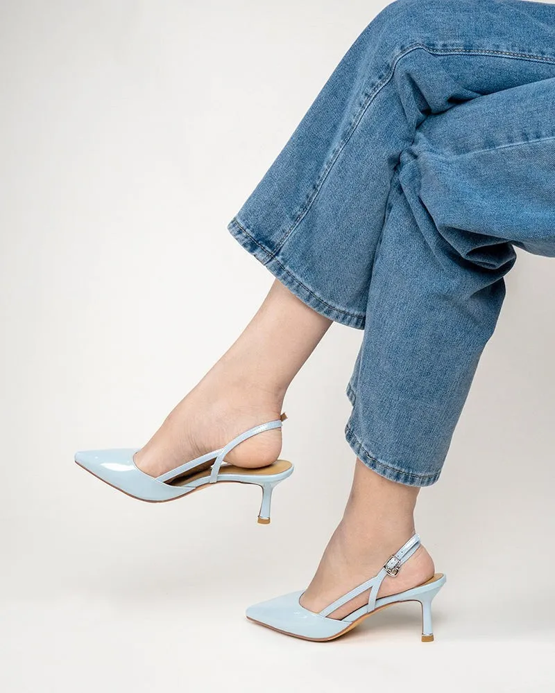 One-word Buckle Solid Color Shallow Mouth Heeled Sandals