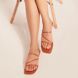 Orange Diamond Strap Flats