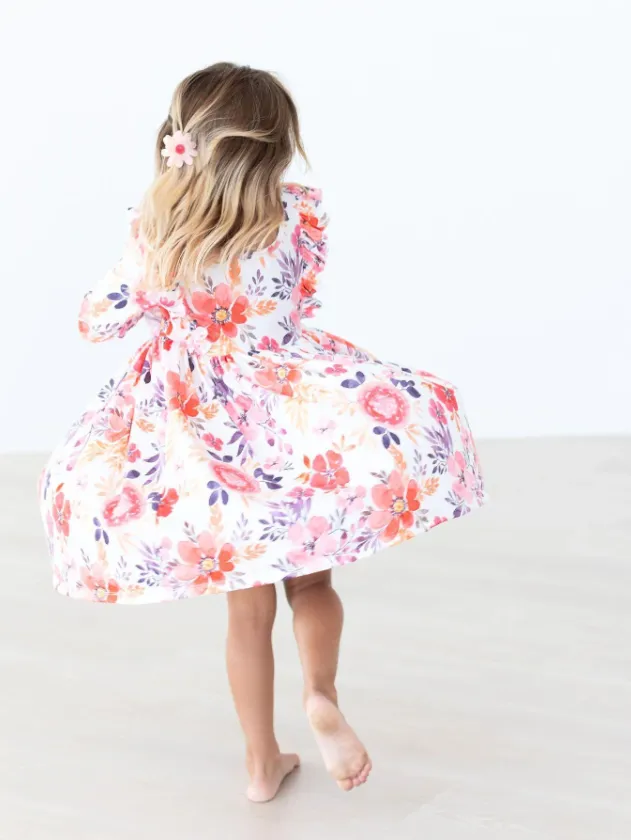 Tangerine Leaves Ruffle Twirl Dress