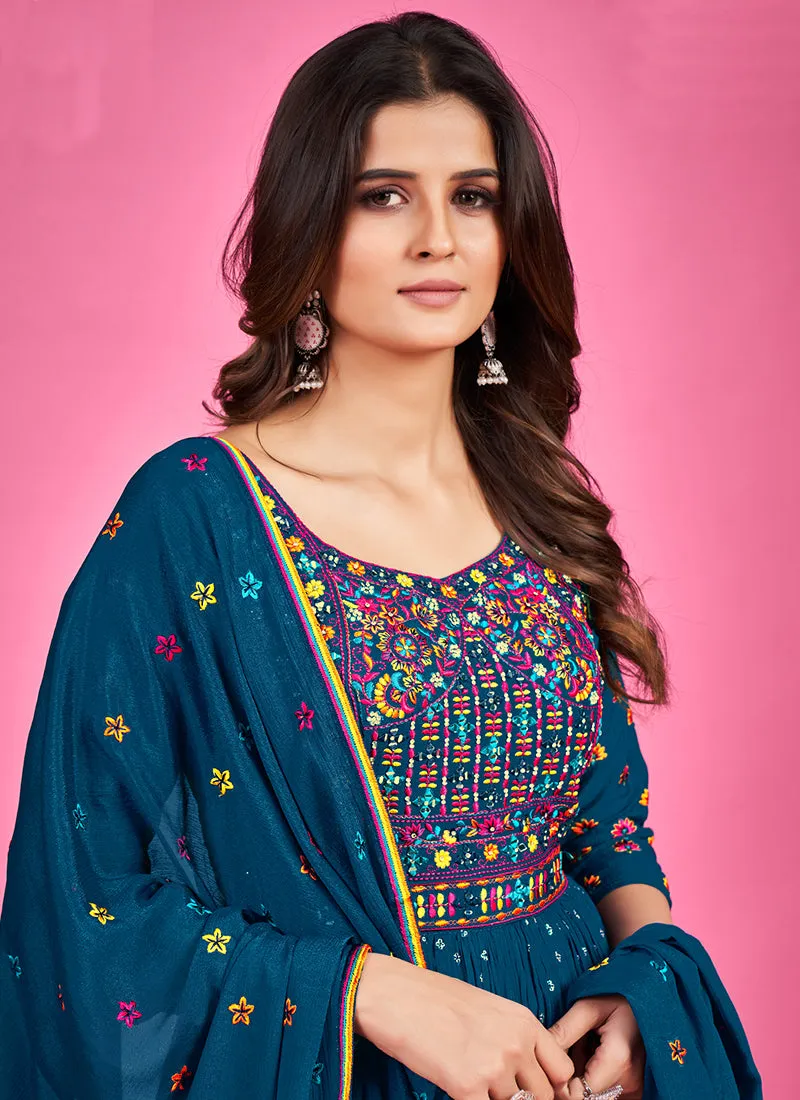 Turquoise Multi Embroidery Festive Anarkali Suit