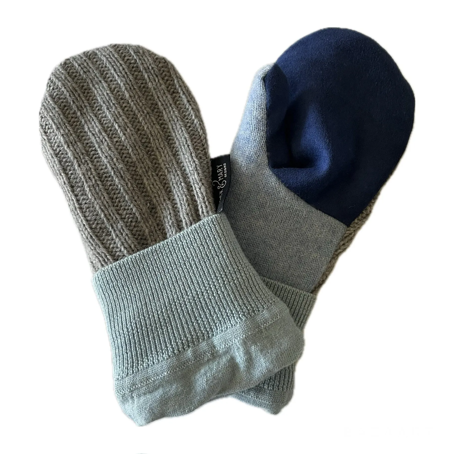 Women's Driving Mittens Small - Grey with Blue Microsuede Palm - 575